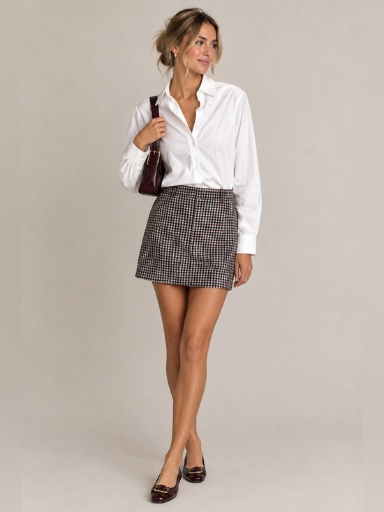 Madewell Dresses & Skirts - Madewell Plaid Houndstooth Suiting Mini Skirt Aroma Burgundy Navy Size 00